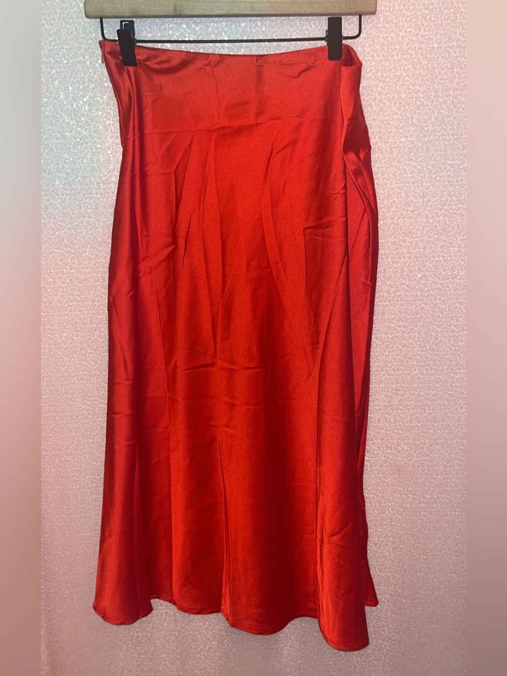SHEIN Red Satin Midi A-Line Skirt